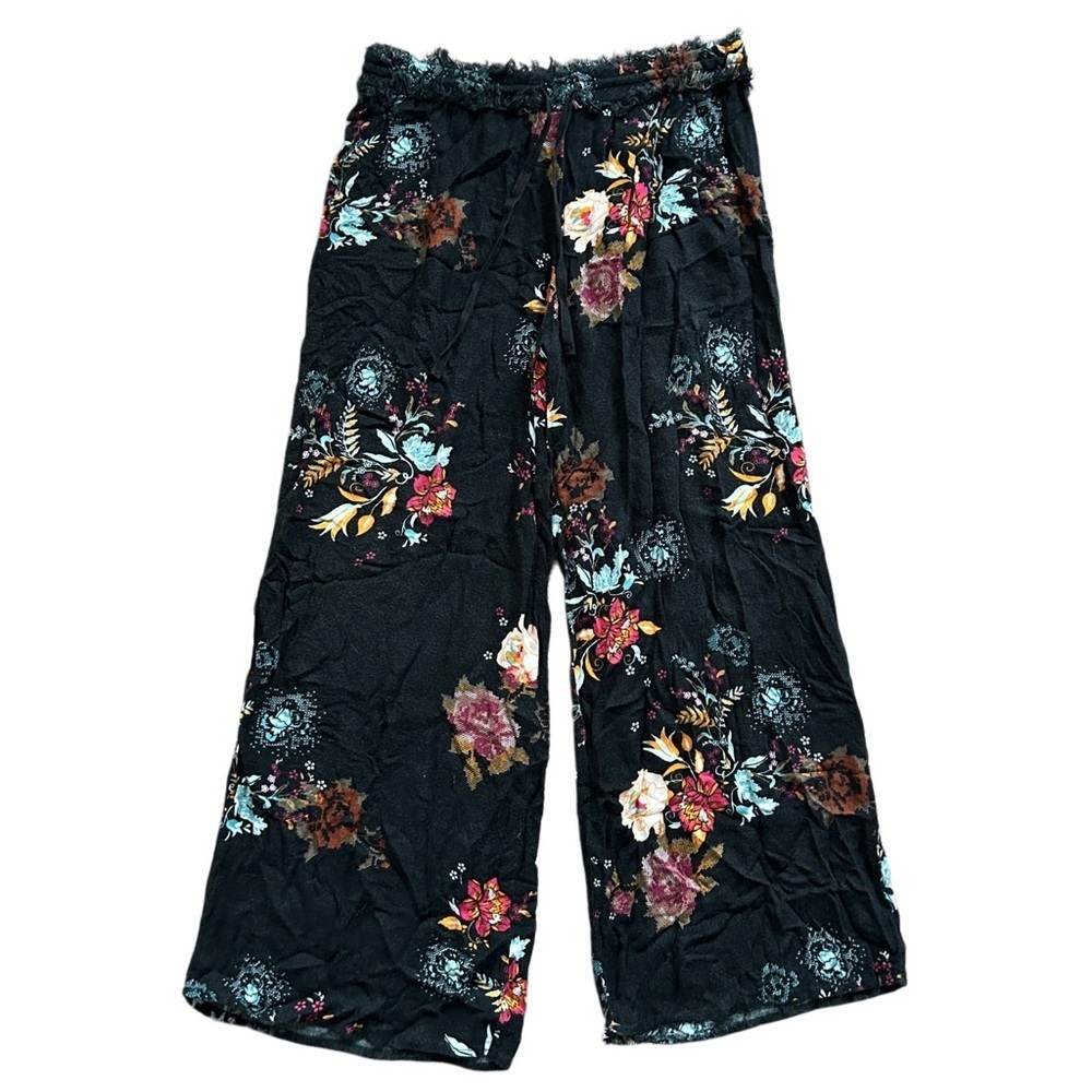American Rag Cie Black Orange Blue Floral Wide Leg Pants Size Medium